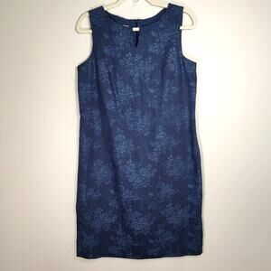 NWT Talbots Blue Floral Jacquard Linen Blend Sleeveless Dress 10